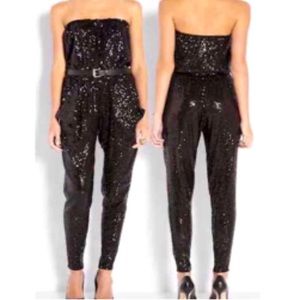 Michael Kors Black Sequins Strapless Jumpsuit - XS